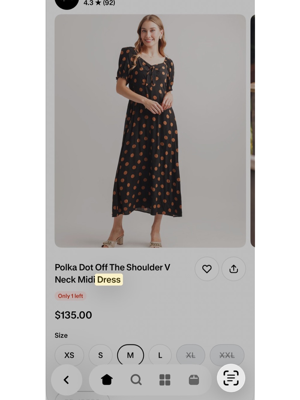 Off-Shoulder Black Midi Dress with Brown Polka Dots